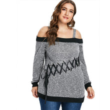 Load image into Gallery viewer, Women&#39;s Autumn Sweater plus Size Large Size Long Sleeve off-Shoulder Top String Female Blouses Solid Thin Casual Sweater